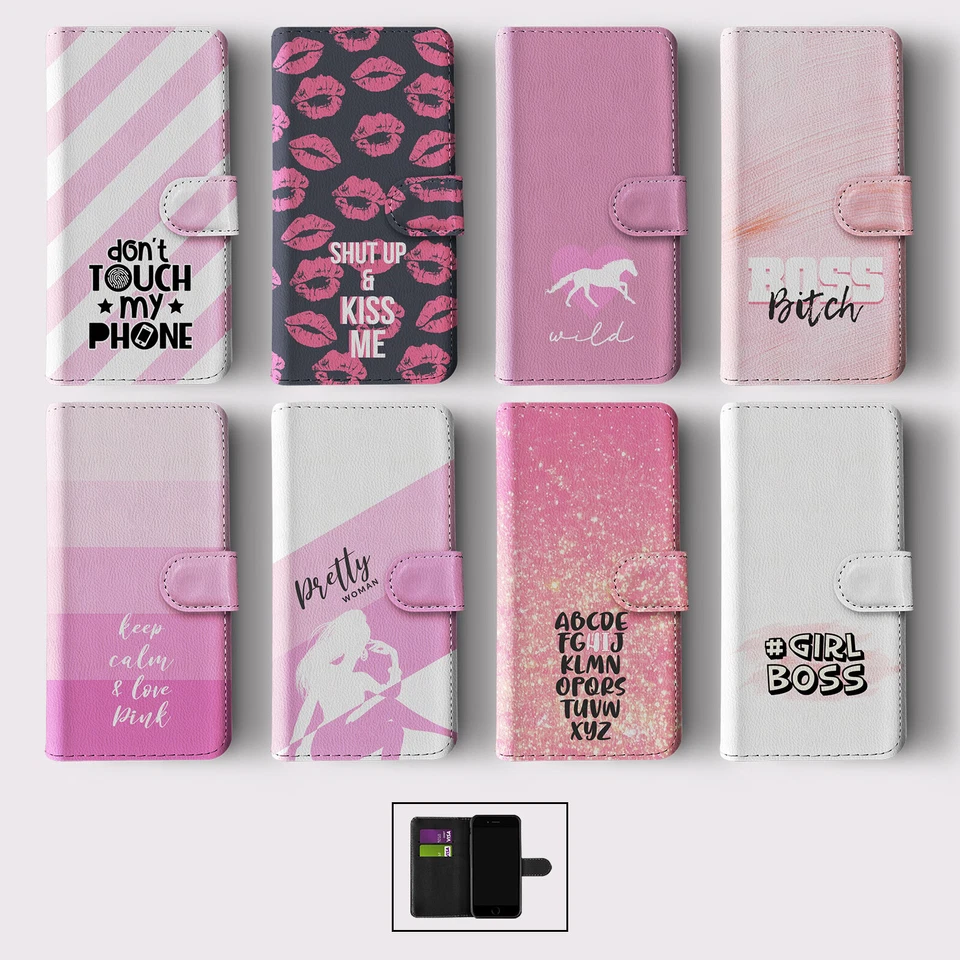 WALLET FLIP CASE FOR SAMSUNG S23 S22 S21 S20 S10 S9 S8 PLUS GIRLY PINK QUOTES - Image 1 of 1