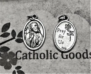 Saint St. Peter - Pray for Us on back - Oxidized Die Cast Italian 1 inch Medal  - Picture 1 of 3