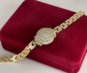 Luxus Armband Panzerkette Zirkonia Kristalle 585er Gold 14K vergoldet 17cm Damen - Bild 1 von 7