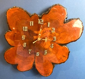 Vintage, Lacquered, Live Edge Slab Wood, Wall Clock - Picture 1 of 14