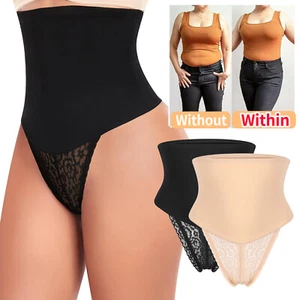 High Waist Body Shaper Tummy Control Thong Pants Shapewear Underwear Lace Panty - Picture 1 of 16