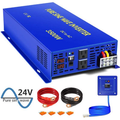 XYZ INVT 3500w Pure Sine Wave Inverter 24V DC to AC 110v 120v remote camp rv new - Image 1 of 4