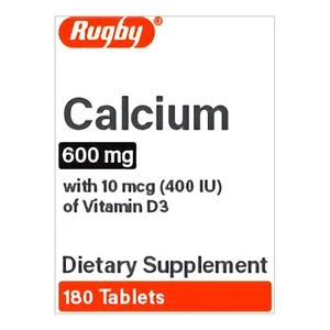 Rugby Calcium 600 mg with Vitamin D3, Dietary Supplement for Bones, 180 Tablet - Picture 1 of 1