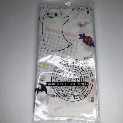 Halloween Activity Paper Tablecover 54” x 84” ghosts Puzzle NIP White Age 3+ - Image 1 of 4