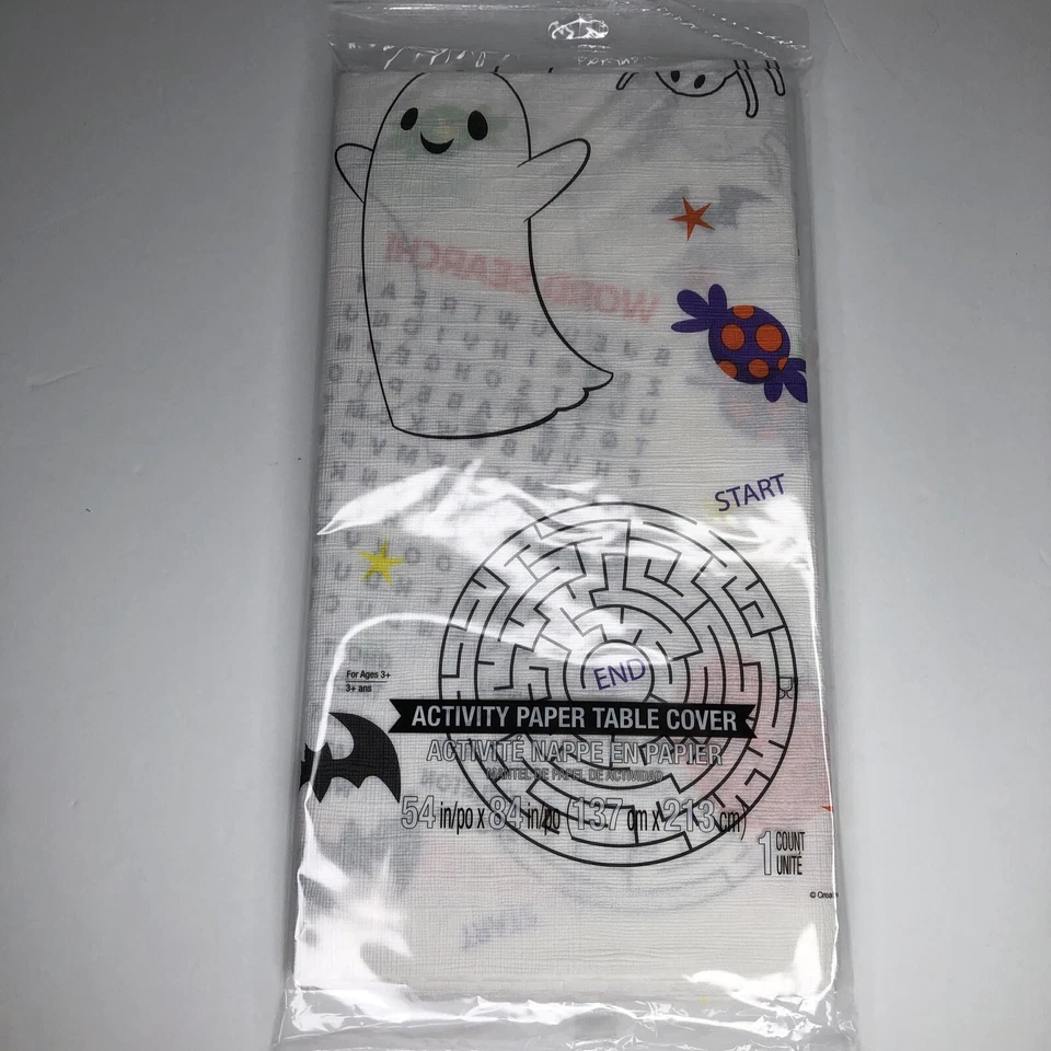 Halloween Activity Paper Tablecover 54” x 84” ghosts Puzzle NIP White Age 3+ - Image 1 of 4