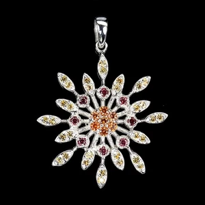 925 Sterling Silver Pendant Round Sapphire Rhodolite Natural Gemstone Jewelry - Picture 1 of 13