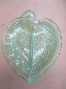 Uranium glass, leaf plate, original, vintage - Bild 1 von 11