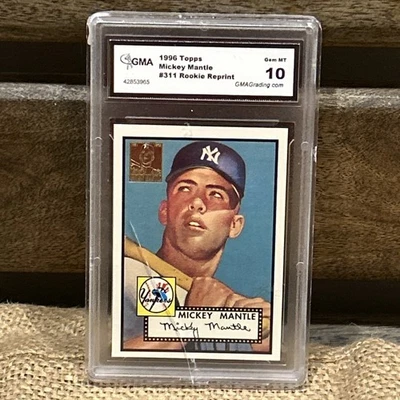 1996 Topps Mickey Mantle 2 tarjetas #311 tarjeta de novato reimpresión GMA GEM MT 10 Foto 1 de 4