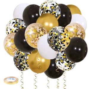 Black Gold Confetti Balloons 50 pack - 12 Inch Gold White and Black Confetti ... - Picture 1 of 6