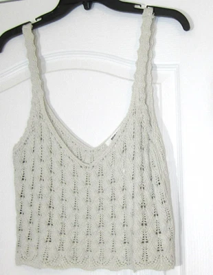 NWT Double Zero HYFVE Crocheted Tank Top Sz M Pearl Gray Open Work Cropped - Image 1 of 4