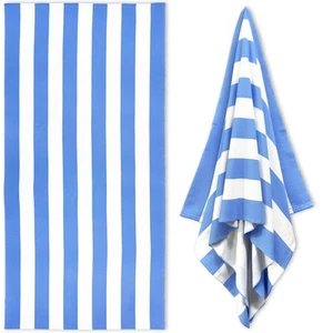 Large Oversized Beach Towel - 35 x 70 Inch Microfiber Pool Towel, Blue Stripe... - Picture 1 of 6