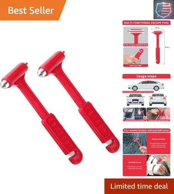 Herramienta de emergencia de doble función: rompe ventanas de vidrio y cortador de cinturón de seguridad - Paquete de 2 Foto 1 de 4