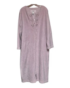 Vintage Oscar de La Renta mittelschwerer GESTEPPTER FLEECE Reißverschluss Lounge Morgenmantel/Kaftan rosa L/XL - Bild 1 von 12