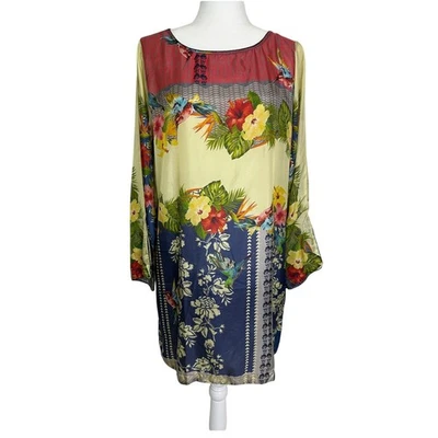 Blusa para mujer Johnny Was manga larga diseño floral talla mediana 100 % seda Foto 1 de 4