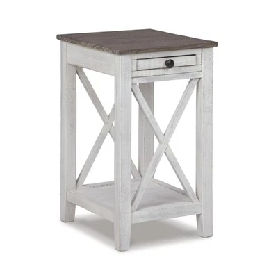 Mesa auxiliar moderna Adalane con acento de granja, encalado Foto 1 de 4