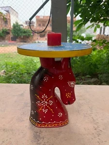 Antique Design Indian Table Hand Carved vintage Look Horse Wooden Stool Chowk - Picture 1 of 16