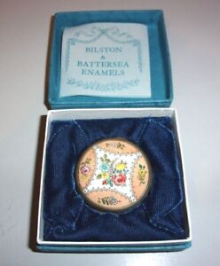 Boxed Bilston and Battersea Enamels by Halcyon Days Pill or Patch Box & Flowers 