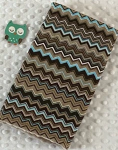 Handcrafted Flannel Brown Blue Chevron Print & Tan Minky Bubble Baby Burp Cloth - Picture 1 of 2