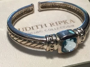 Judith Ripka Simply Fabulous Sterling Silver 925 Blue Topaz Cuff Bracelet Hinged - Picture 1 of 11