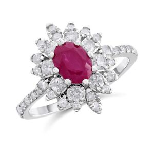 F.Hinds Womens 9ct White Gold Ruby And Diamond Cluster Ring - 3/4ct