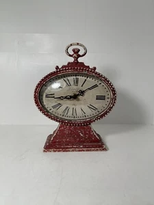 16x17.5x5.2 Vintage Style Distressed Table Clock Red Works - Picture 1 of 4