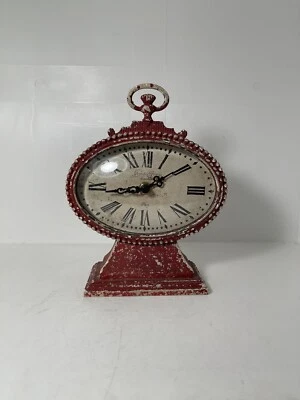 16x17.5x5.2 Vintage Style Distressed Table Clock Red Works - Image 1 of 4