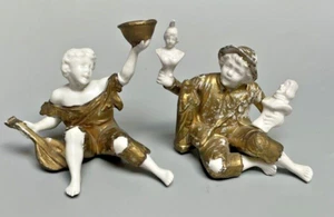 2 Sujets Porcelaine Dorée Mendiants aux statuettes de Marianne Molière & Lyre - Picture 1 of 7