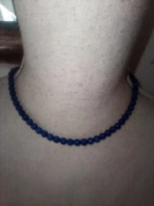 Blauer Saphir Runde Perle 925 Verschluss Halskette - Bild 1 von 3