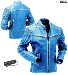 Herren hellblau Lekra klassische Biker-Jacke 100 % echtes Lammfell NEU - Bild 1 von 11