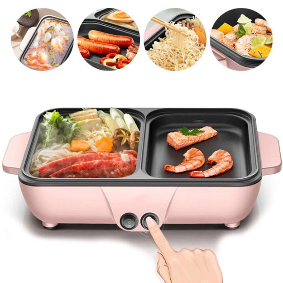 Olla Caliente Eléctrica 2 en 1 Horno Barbacoa Sin Humo Sartén Parrilla Máquina 1200W Hogar Foto 1 de 4