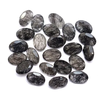 AAA+ Black Rutilated Quartz 14mmx10mm Oval Faceted Cut Natural Loose Gemstones  - Image 1 of 4