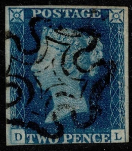 1840 2d Blue Plate 2 DL Fine Crisp MX schöne Farbe fein gebraucht Kat. 1.000,00 £ - Bild 1 von 1