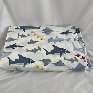 Pottery Barn Kids Shark Bite Twin Flat Sheet Only 100% Cotton Ocean Sealife - Picture 1 of 4