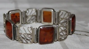schönes altes 835er Silber Armband mit Bernstein - Fischland - Art Déco (6) - Bild 1 von 5