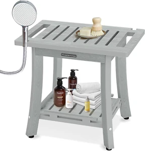 Taburete de Ducha Impermeable, Asiento de Ducha Resistente 400LBS con Estante de Almacenamiento, Gris - Imagen 1 de 12