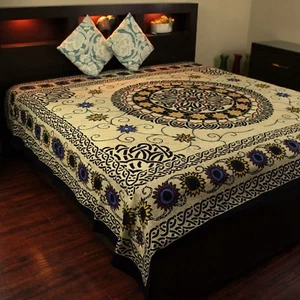 Cotton Celtic Knot Tapestry Mandala Sunflower Tablecloth Floral Coverlet Full - Picture 1 of 3