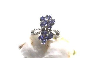 Anillo Floral Tanzanita y Circón Blanco Platino Sobre Esterlina Talla 7 Nuevo con Etiquetas - Imagen 1 de 8