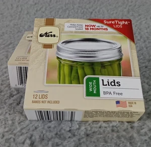 2 Boxes 12ct Each Kerr Sure Tight WIDE Mouth Canning Jar Lids New Sealed - Picture 1 of 8