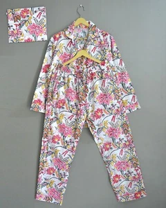 Floral printed cotton pajama set Women night suit matching pajama set giftforher - Picture 1 of 5