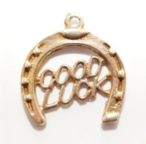 9ct / 375 Good Luck GOLD CHARM Horseshoe UK Hallmarked 1960 Sixties VINTAGE 1.2g - Picture 1 of 10
