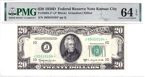 1950-D $20 FRN Kansas City *STAR* PMG Choice Unc 64EPQ Rare Pop 3/4 #J05010104* - Picture 1 of 2