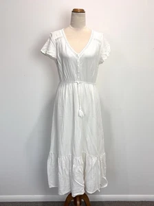 Jay Jays Womens Maxi Dress 12 L White Crochet Trim Tiered Textured Flowy Coastal - Picture 1 of 14