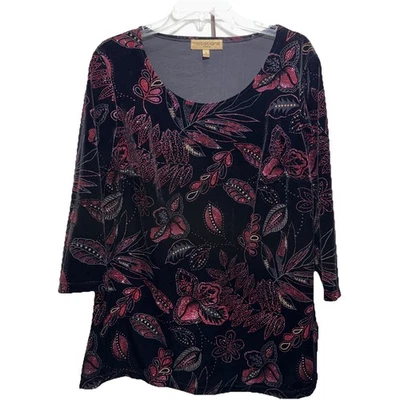 Top Floral Brillo Terciopelo Triturado Negro Notaciones Años 90 De Colección Talla 1X Y2K Caprichoso Foto 1 de 4