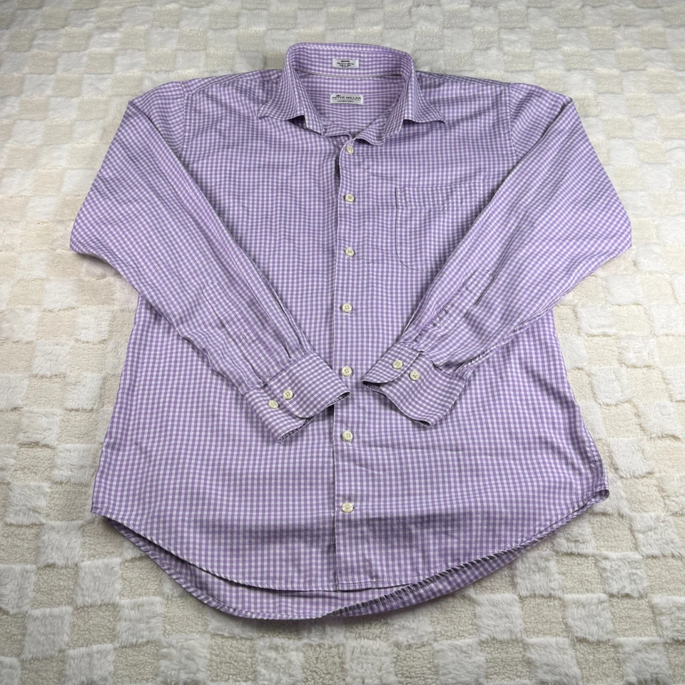 Peter Millar Crown мягкие мужские M на пуговицах длинным рукавом фиолетовый чек шелковая смесь - Изображение 1 из 4