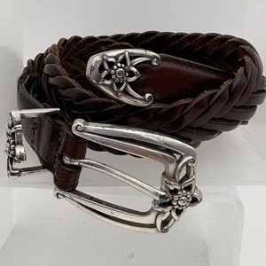 Vintage Brighton braun geflochten Leder Western Gürtel silberne Schnalle Damen M/L 32 - Bild 1 von 6