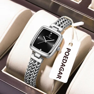 POEDAGAR Women’s Square Watch – Elegant Stainless Steel Waterproof Quartz - Picture 1 of 17