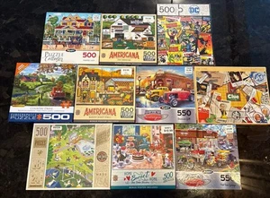 Lot Of 10 (500 Piece) Puzzles Americana Animals Cars Comics - All Complete! - Picture 1 of 11