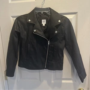Giacca Moto GAP Bambini Vegan Ecopelle Ragazza Media Nera Argento Full Zip - Foto 1 di 9