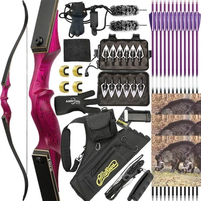 60" Recurve Bow Wooden Riser Takedown Bamboo Core Limbs 20-60lbs Archery Hunting - Image 1 of 4