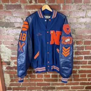 Vintage DeLONG Letterman Jacket Mens 2XL Blue Orange Wool USA 2003 Baseball - Picture 1 of 9